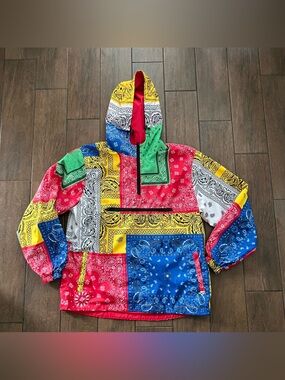 Bleecker And Mercer Men’s 1/4 Zip Bandana Pullover Windbreaker Hooded Pockets XL